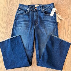 MOTHER Blue Frayed Hem Jeans